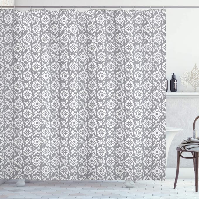 ABAKUHAUS Rich Königs Flora – douchegordijn – 175x200 cm – wit-grijs, 100% polyester