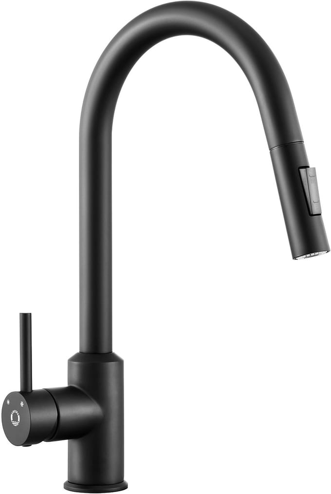 Cecipa MAX Luxe Keukenkraan Mat Zwart - Ronde Uitloop met Flexibele Handdouche - DVGW Gecertificeerd - RVS