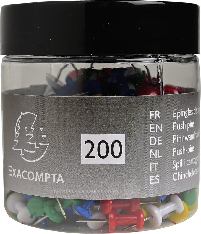 Exacompta Doos met 200 prikbordspelden Push Pins - punthoogte 7mm - 10mm diameter - Geassorteerd - 14769E