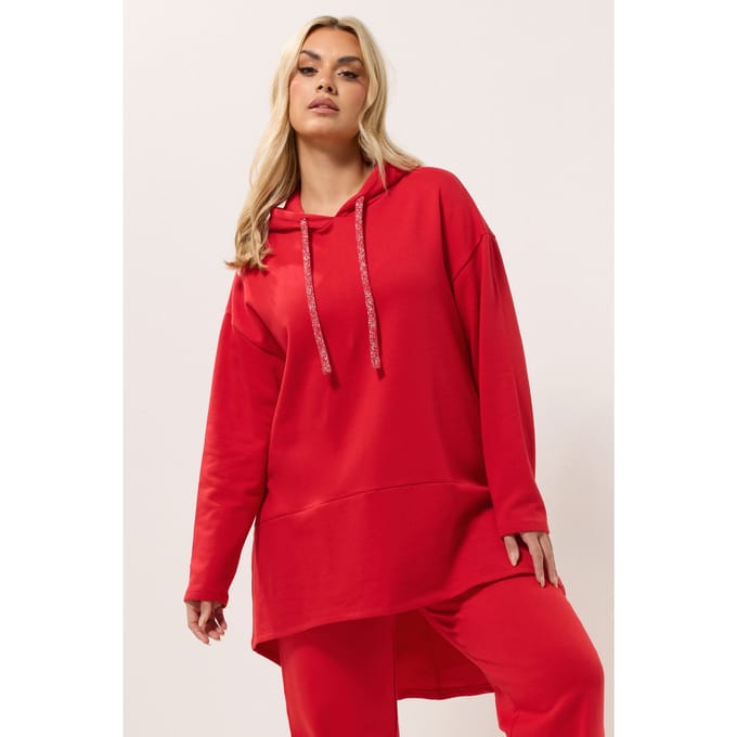 Yours Rode Lange Hoodie Met Trekkoord En Metallic Effect Size 46
