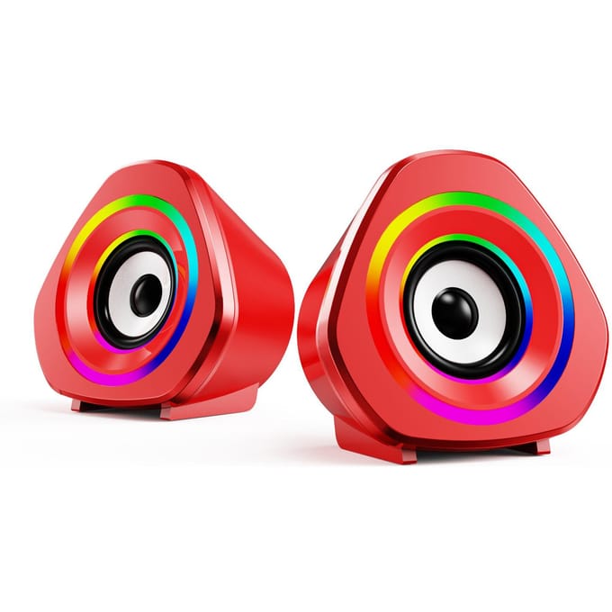 Ensemble d'enceintes SADA pour ordinateur de bureau, PC, ordinateur portable, filaire 3,5 mm, alimentation USB RGB Light rouge