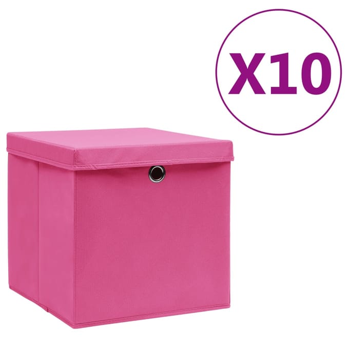 vidaXL - Opbergboxen - met - deksel - 10 - st - 28x28x28 - cm - roze