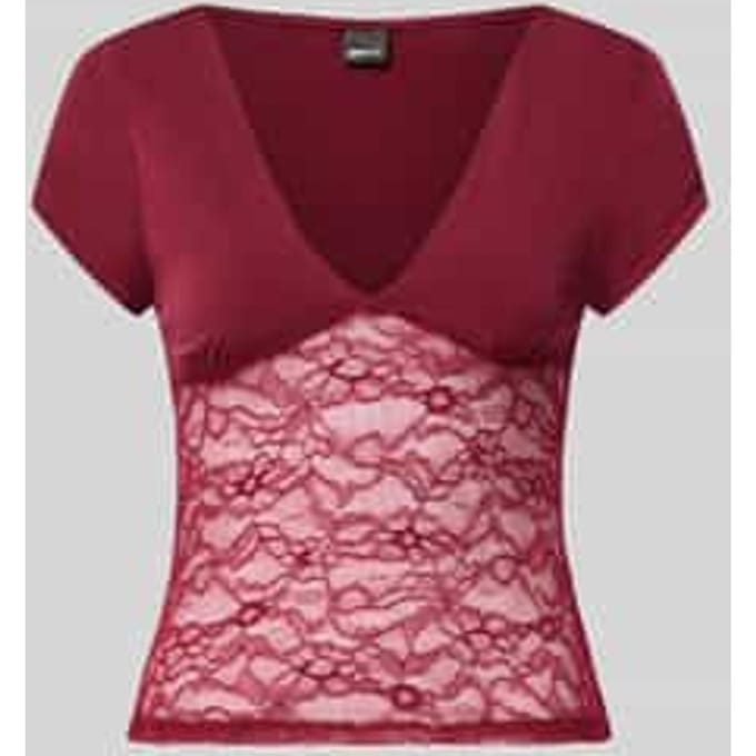 T-shirt met V-hals en kant