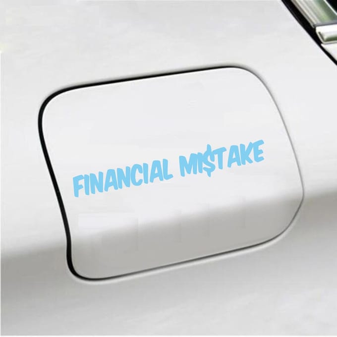 Bumpersticker - Financial Mistake - 4,1 X 25 - Licht Blauw