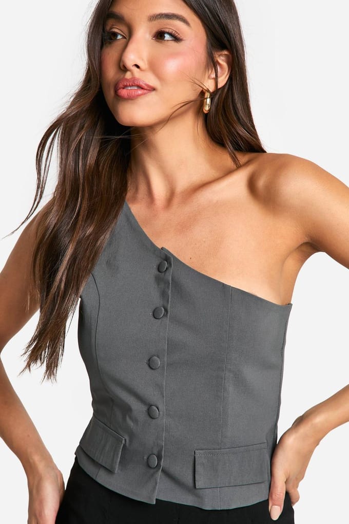 boohoo Dames Bengaline een-schouder gilet | Grijs | Maat: 44