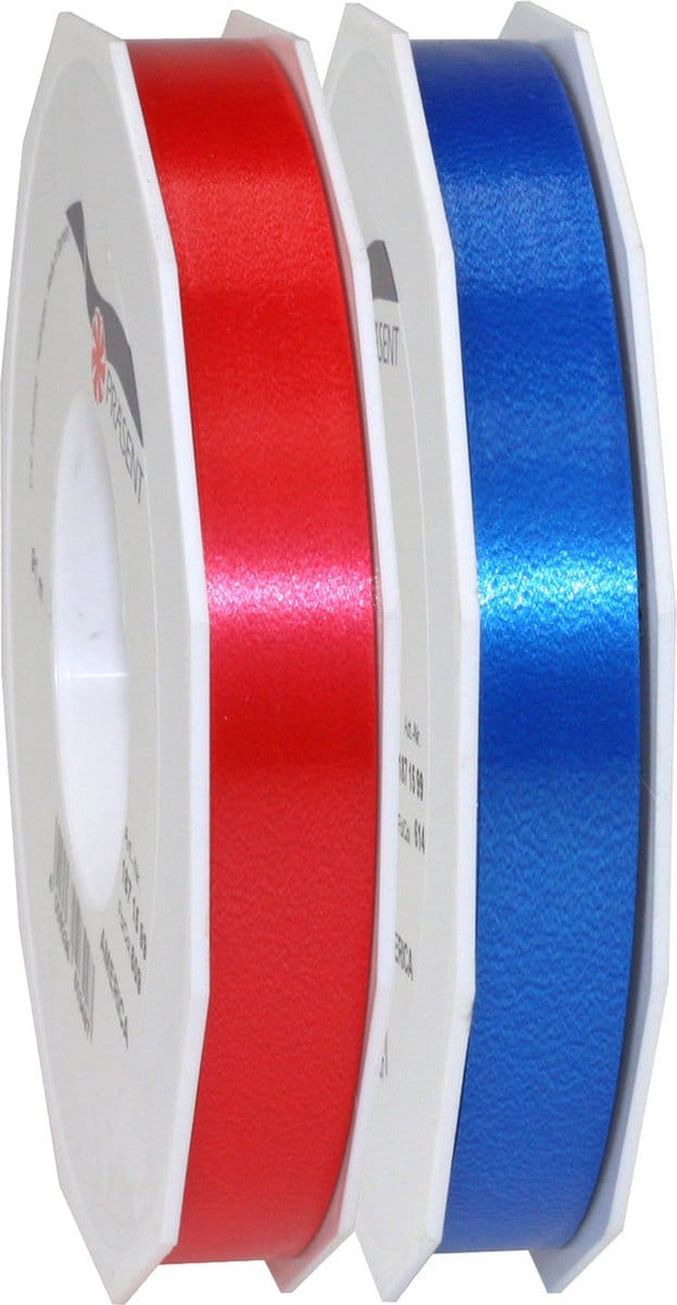 Glorex Hobby/deco luxe cadeau sierlint blauw/rood 1.5 cm x 91 meter