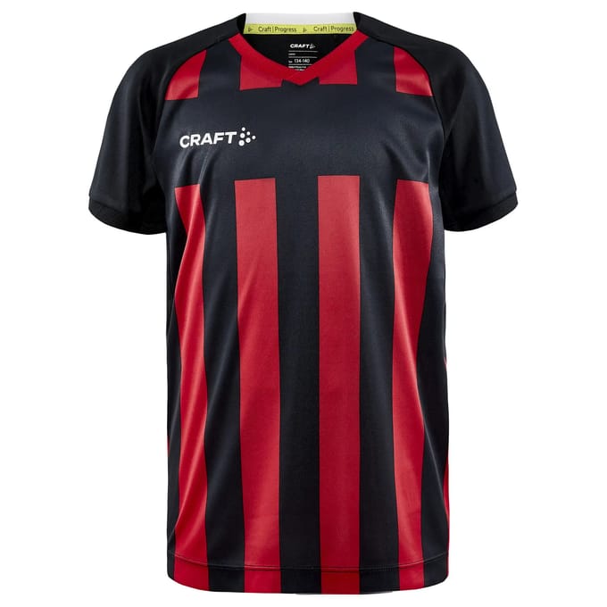 Craft Progress 2.0 Stripe Shirt Korte Mouw Kinderen - Zwart / Rood | Maat: 134/140