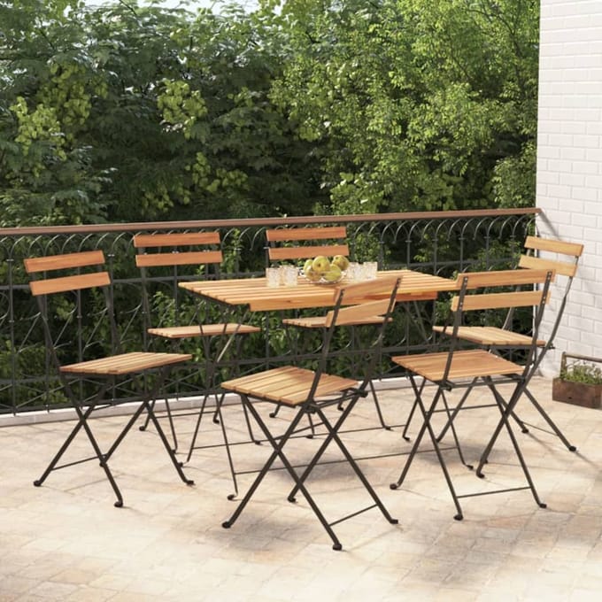 vidaXL - Klapstoelen - 6 - stuks - van - massief - teakhout - en - staal
