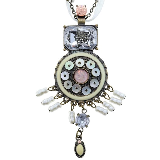Behave - ketting wit lint antiek goudkleur hanger - boho vintage look
