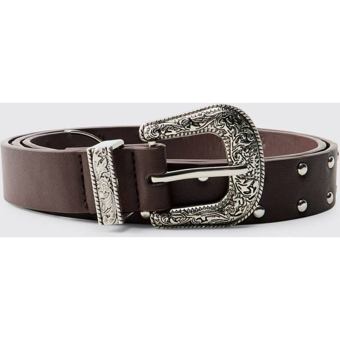 PU Western Buckle Belt | Brown | Size Medium/Large