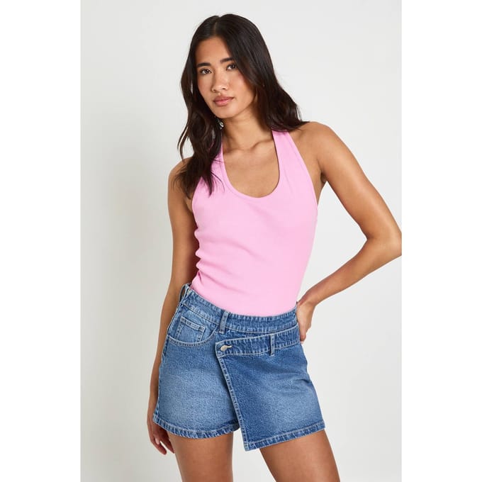 boohoo Dames Petite Denim Skort | Medium Gebleekt | Maat: 36