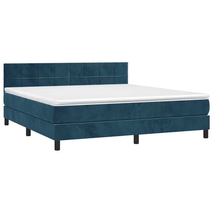 vidaXL - Boxspring - met - matras - en - LED - fluweel - donkerblauw - 180x200 - cm