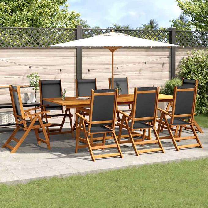 vidaXL - 9-delige - Tuinset - massief - acaciahout - en - textileen