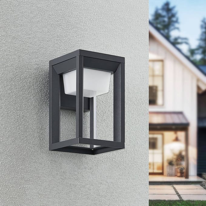 Prios LED buiten wandlamp Gamion, antraciet, metaal, IP54