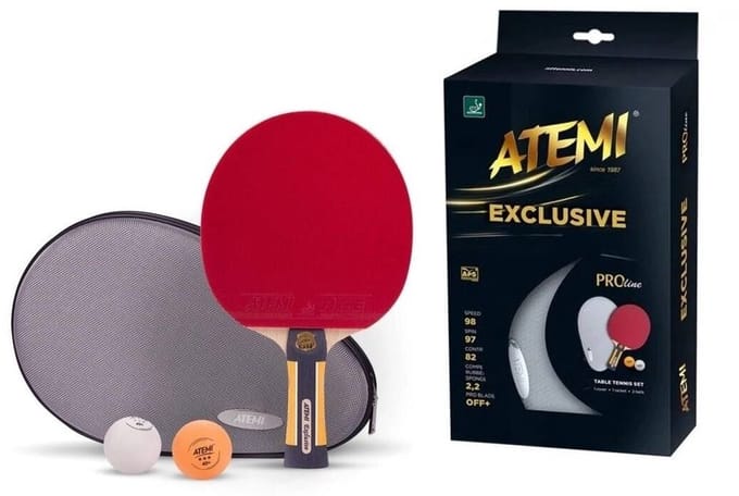 Exclusieve tafeltennisset van Atemi: racket, ballen en schoffels