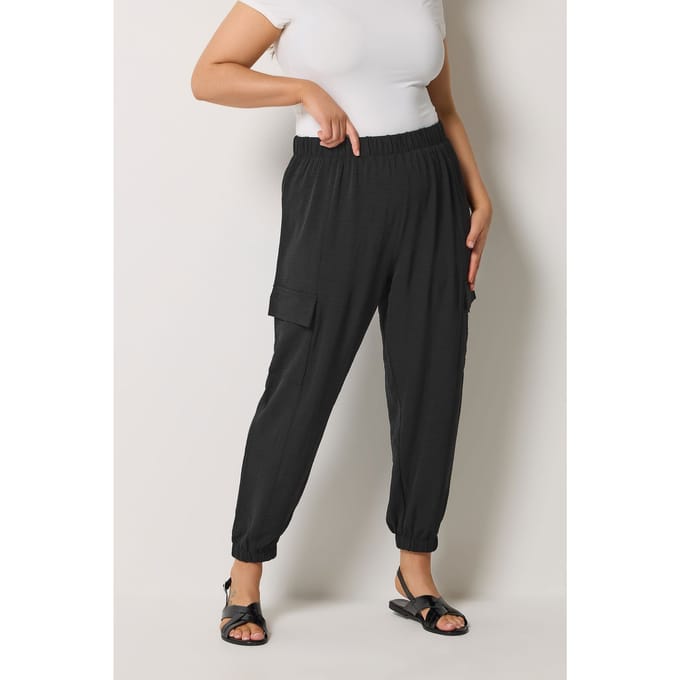 Yours Zwarte Gewassen Twill Cargo Joggingbroek Size 42