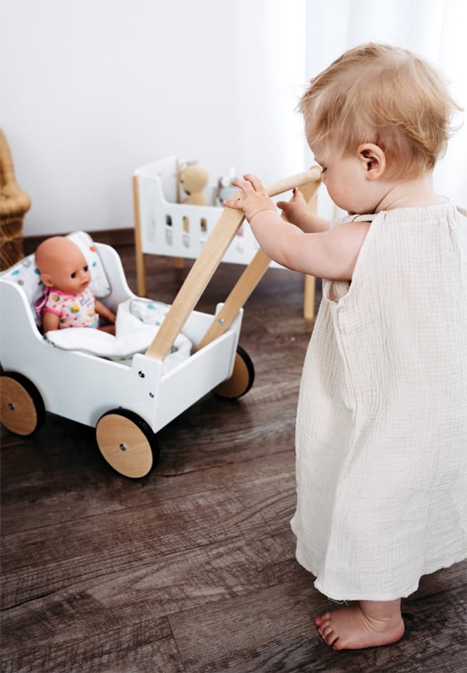 Small Foot - Wooden Push Doll Carriage Little Button
