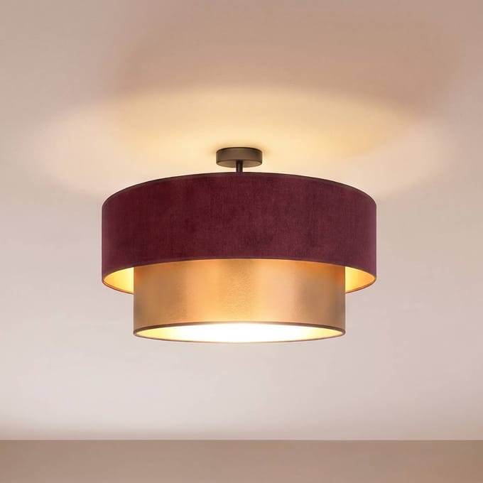 Duolla Plafondlamp Dorina, donkerrood/goud, Ø 60 cm, textiel, E27