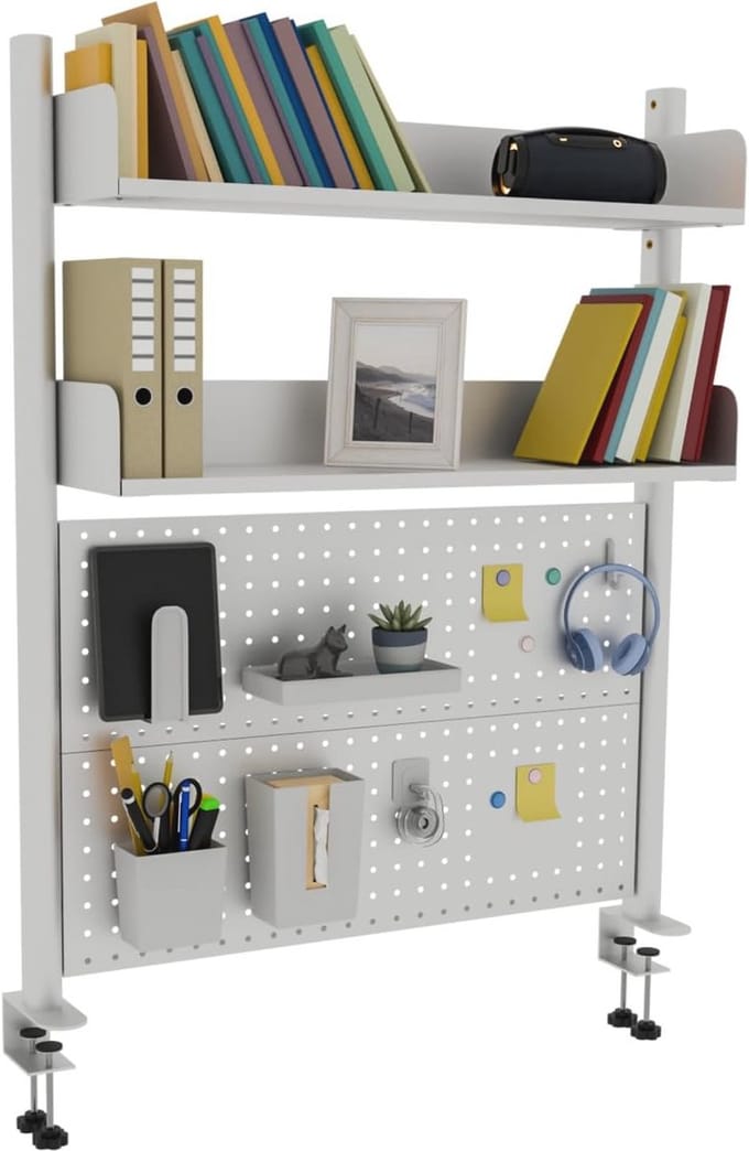 Bureauplank 2-laags 80CM - Wit - Desktop Organizer met Pegboard - Houdt je bureau georganiseerd - ShopVlot