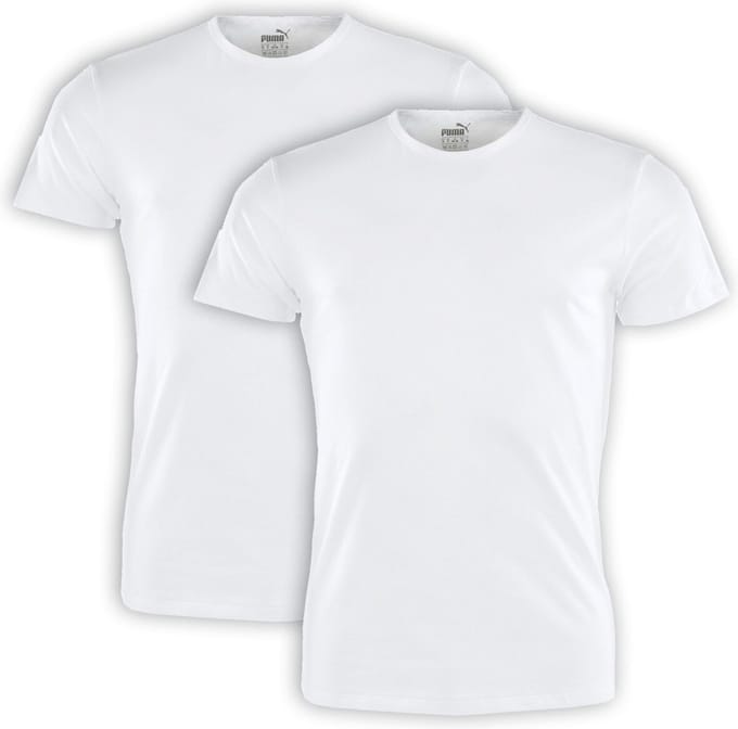 PUMA Basic Heren t-shirt round neck 2-pack - Wit – Maat  M