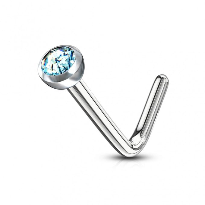 Neuspiercing L-bend steen ingelegd 2mm - aqua - LMPiercings