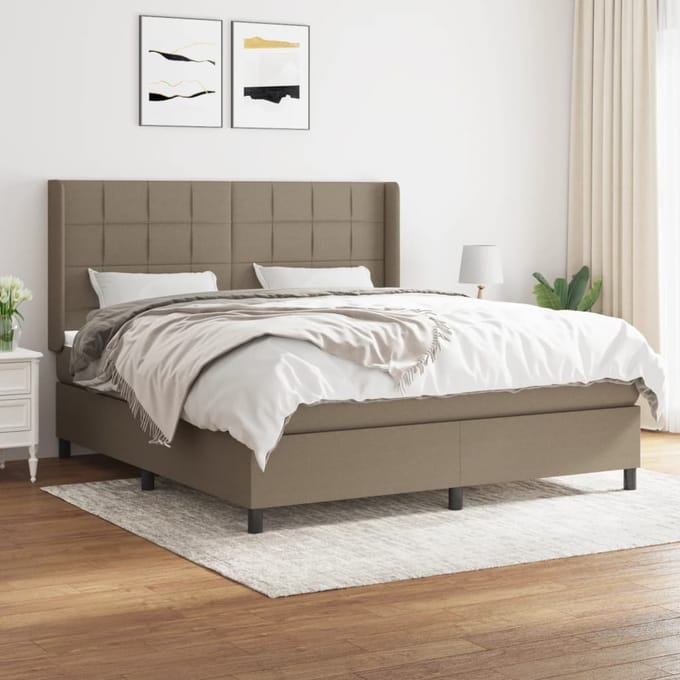 vidaXL - Boxspring - met - matras - stof - taupe - 180x200 - cm