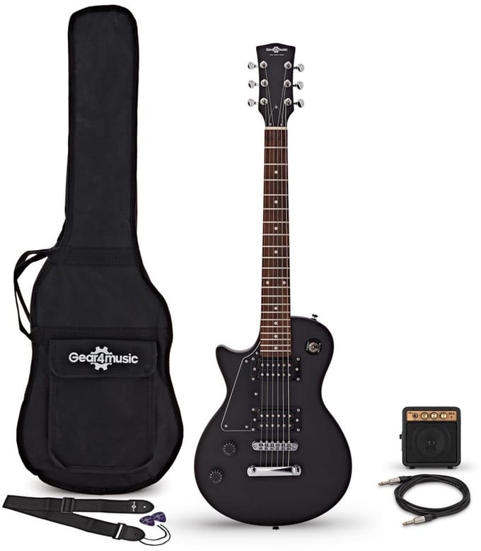 3/4 New Jersey Left Handed Electric Guitar Black, Mini Guitar Amp Pack