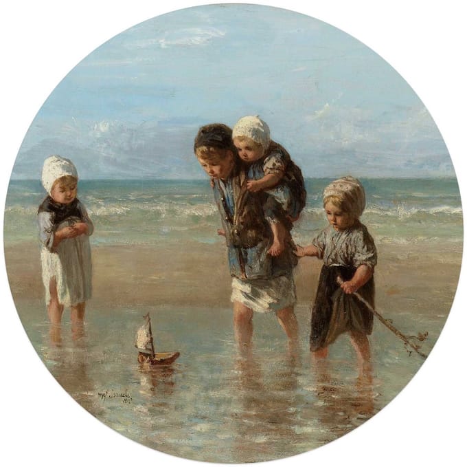 Glasschilderij Jozef Israëls - Kinderen der Zee - Ø 70 - Glas - REINDERS