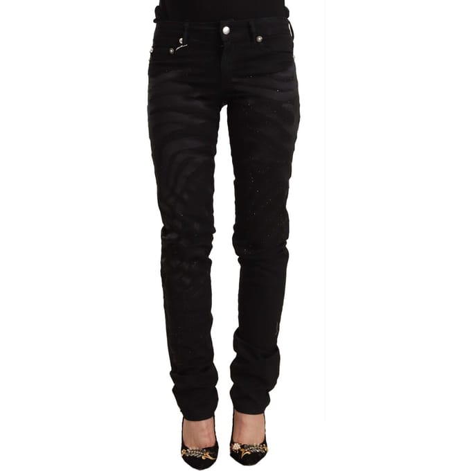 Just Cavalli Dames Zwarte Mid Waist Versierde Skinny Jeans