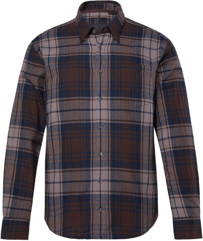 JP 1880 - Heren - Geruit flanellen overhemd lange mouwen Modern-Fit - Aarde bruin - Maat 8XL