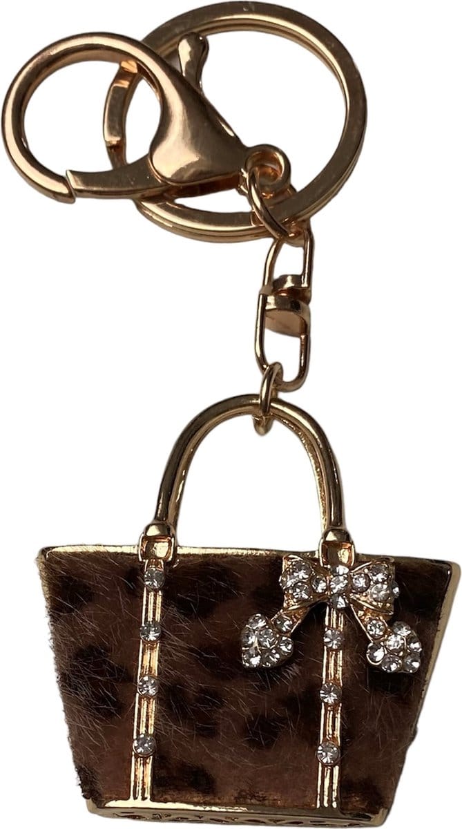Sleutelhanger Panterprint Strass Tas ( Goudkleurig )5 x 4.5 cm