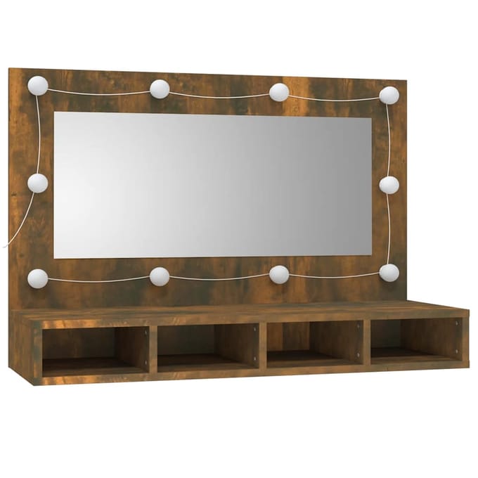 vidaXL - Spiegelkast - met - LED-verlichting - 90x31,5x62 - cm - gerookt - eiken