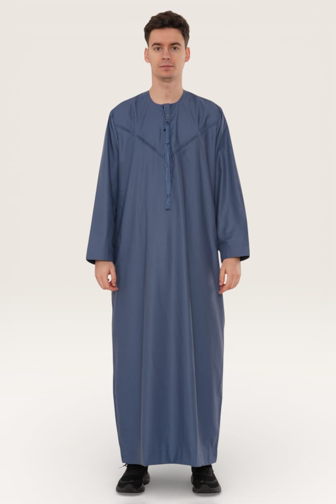 Heren blauwe Eid Marokkaanse Jubba Robe Djellaba Ramadan Eid Thobe LFS-HM11