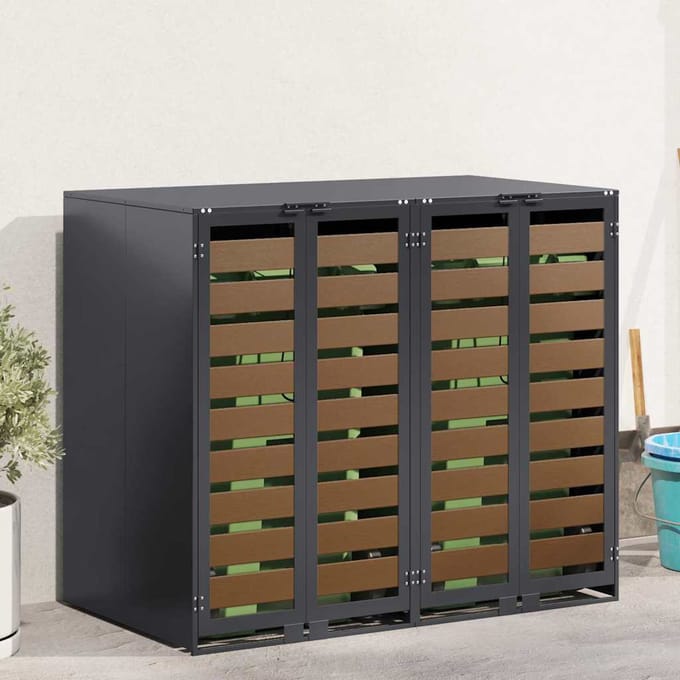 vidaXL - Wheelie - Bin - opslag - voor - 3 - bakken - Staal - Antraciet