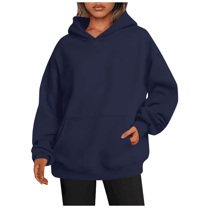 Dames hooded pullover sweatshirt effen kleur oversized losse casual fleece sweatshirt S marineblauwe kleur