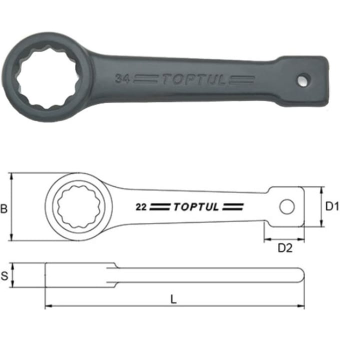 Ringsleutel  TOPTUL 33 mm, Lengte: 190mm