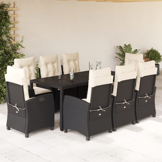 vidaXL - 9-delige - Tuinset - poly - rattan - zwart