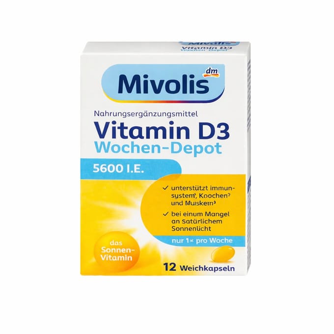 Vitamine D3 5600 IE Hooggedoseerd Mivolis – 12 Capsules – 1x per Week – Vitamine D Supplement voor Immuunsysteem & Botten