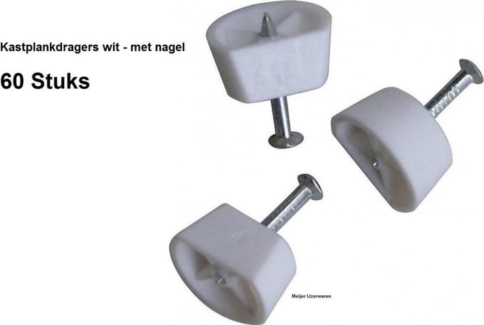 KASTPLANKDRAGERS MET NAGEL - WIT - 60 STUKS