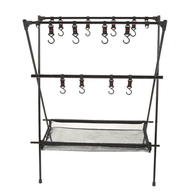 Buiten Camping Hangrek Buiten Draagbaar Dubbellaags Campingrek met Mesh Zak black