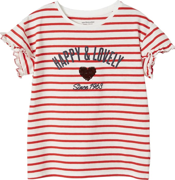 Vertbaudet Gestreept t-shirt met paillettenhartje voor meisjes