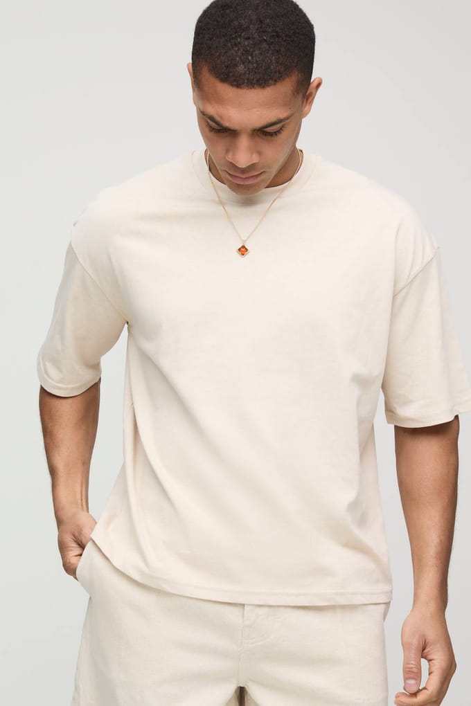 Essential Oversized Boxy Crew Neck T-Shirt | Stone | Size Medium