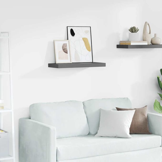 vidaXL - Wandschap - zwevend - 60x23,5x3,8 - cm - MDF - hoogglans - grijs