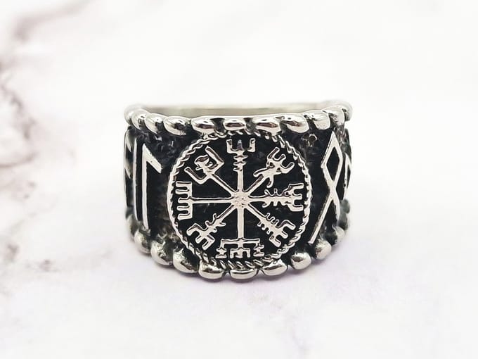 Mei's - Viking Nordic Shield - ring heren - Vegvisir - RVS zilver - ringmaat 56 mm