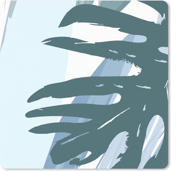 Muismat 20x20 cm - Mousepad Zomer - Monstera - Lichtblauw - Muismatten