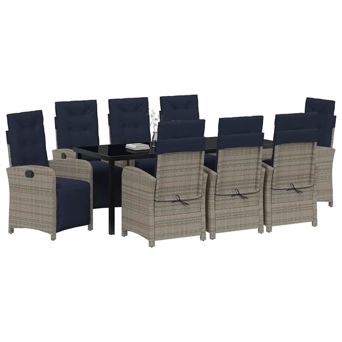 vidaXL - Tuin - Eettafel - Set - 9 - st - Grijs - poly - rattan