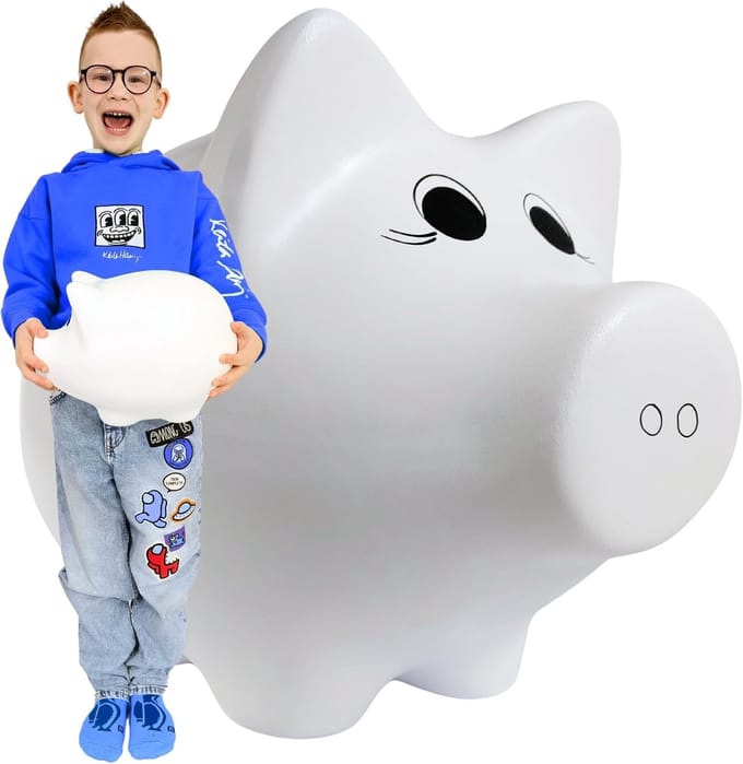 Keramische Spaarpot - Grote Spaarpot - Geld Besparen - Handbeschilderd Uniek - XL Formaat - Wit