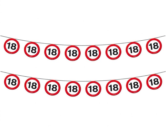 2x Vlaggenlijn versiering 18 jaar verkeersborden 10 meter