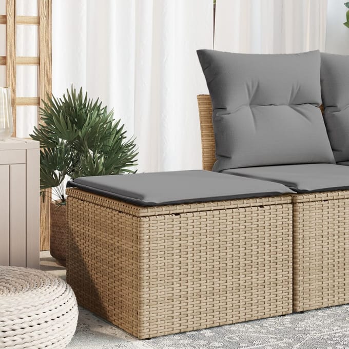 vidaXL - Tuinkruk - met - kussen - 55x55x37 - cm - poly - rattan - beige