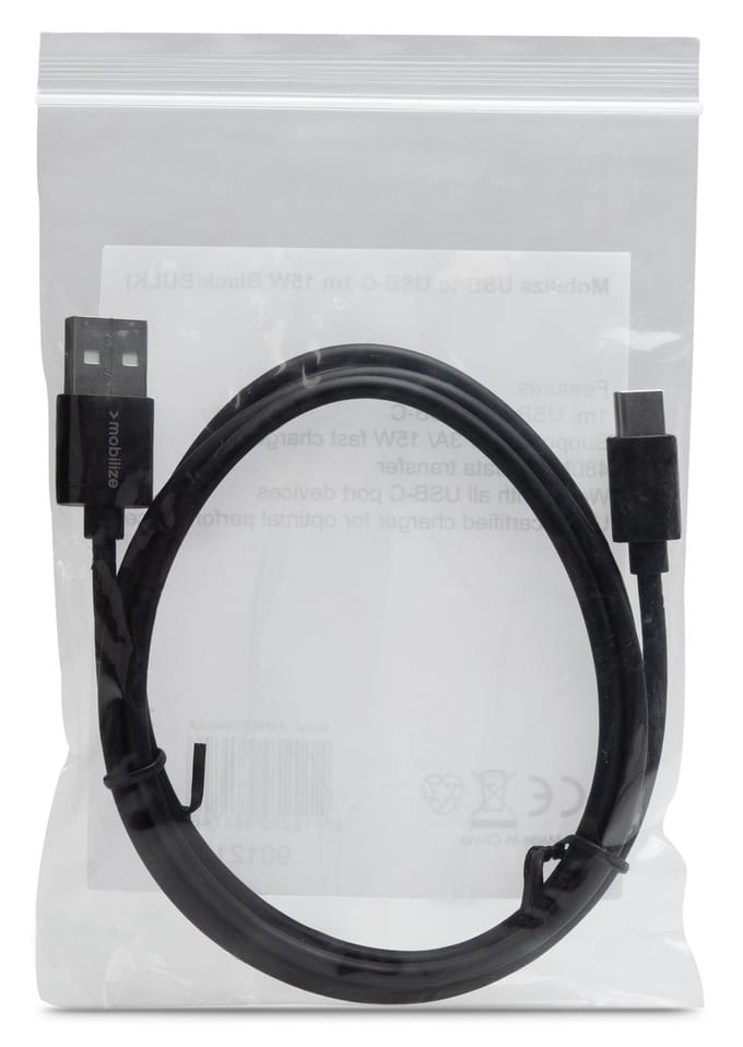 Mobilize USB-A naar USB-C Kabel 1 Meter - Zwart